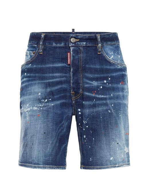 DSquared² Blue Paint Splatter Jean Shorts for men