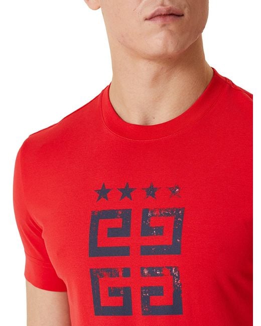 Givenchy Red 4G Stars Slim Fit T-Shirt for men
