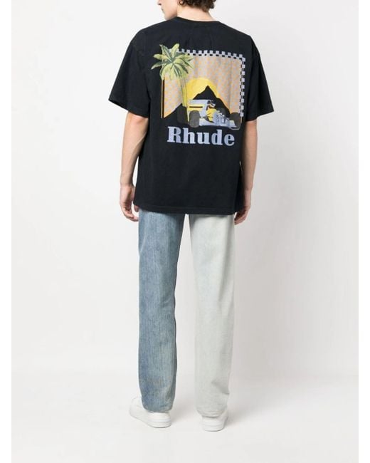 Rhude Black Moonlight Tropics Logo Print T-Shirt for men