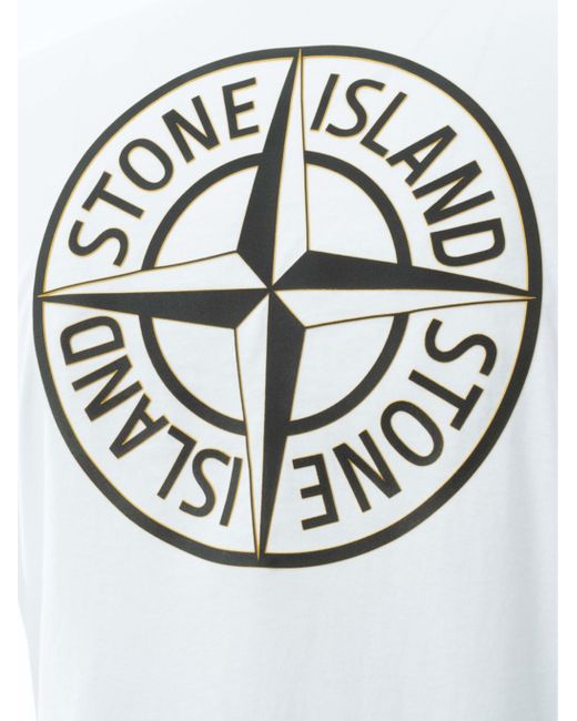Stone Island White Institutional Four Compass Printed Cotton T-Shirt for men