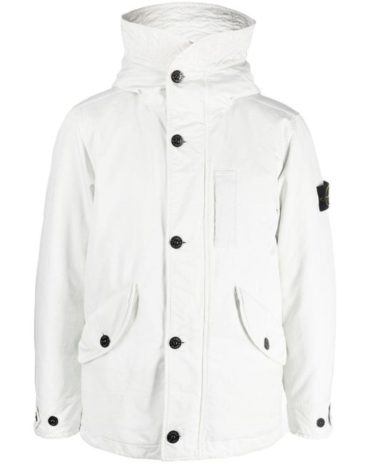 Stone Island White David-Pc Hooded Parka Coat for men