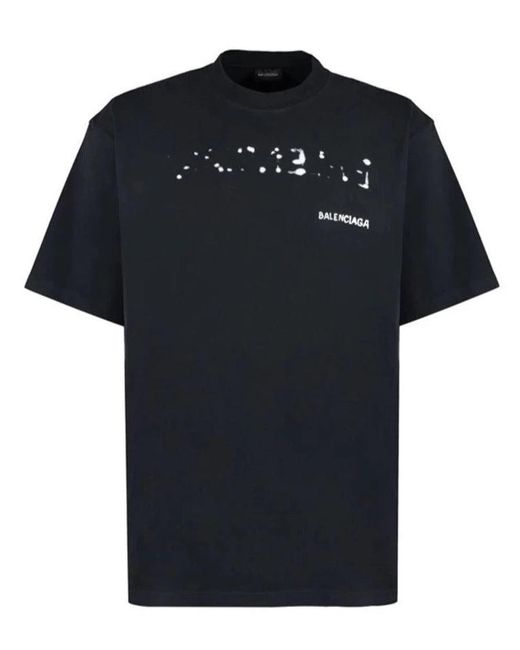 Balenciaga Black Distressed Bleed Logo T-Shirt for men