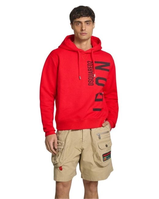 DSquared² Red Icon Print Logo Hoodie for men