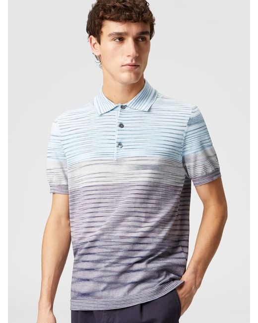 Missoni Blue Slub Pattern Polo for men