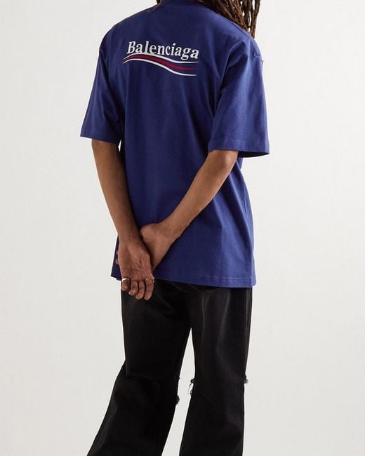 Balenciaga Blue Political Campaign Embroidered Logo T-Shirt for men