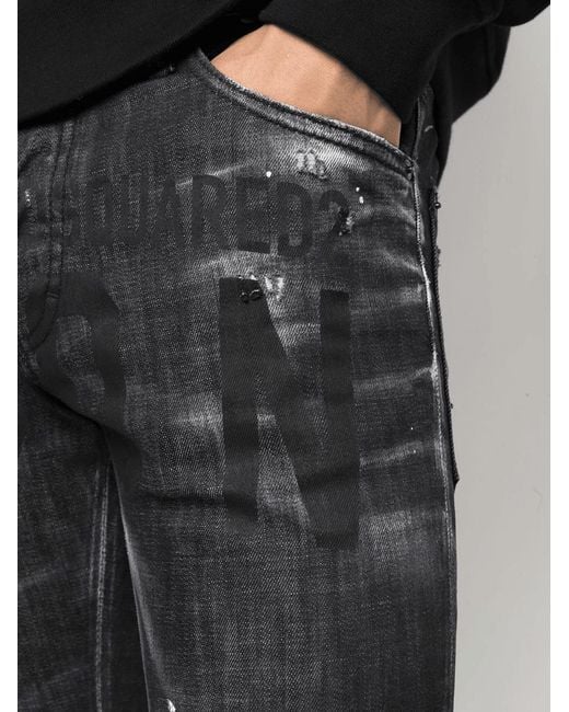 DSquared² Black Icon Printed Cool Guy Jeans for men