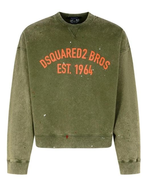 DSquared² Green Paint Splatter Military Sweatshirt for men