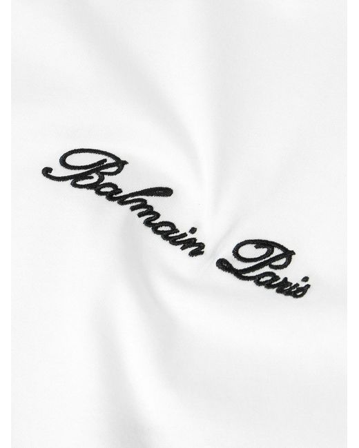 Balmain White Logo Embroidered Loose Fit T-Shirt for men