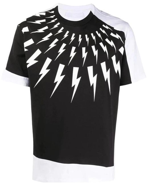 Neil Barrett Black Lightning Bolt Printed T-Shirt for men