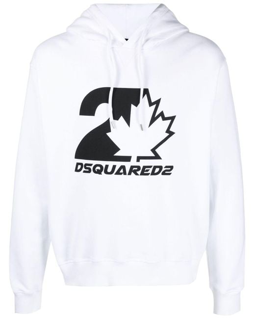 DSquared² White Cool Fit Maple Leaf Hoodie for men