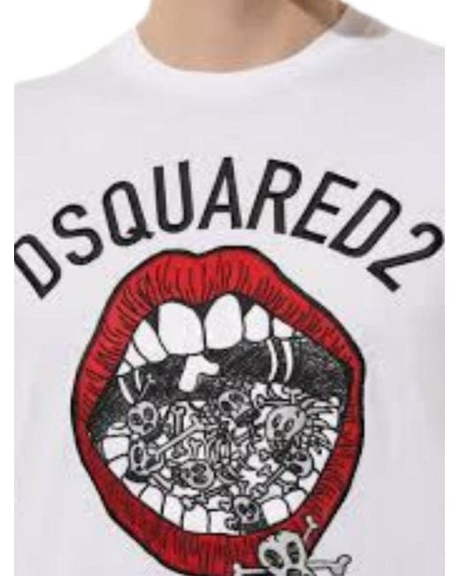 DSquared² White Mouth Skulls Graphic T-Shirt for men