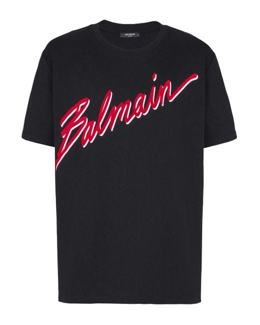 Balmain Black Flocked Letter Logo T-Shirt for men