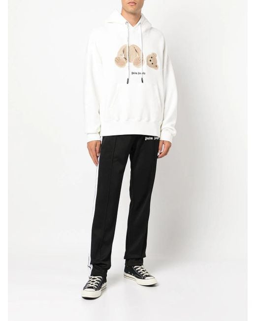 Palm Angels White Bear-print Hoodie for men