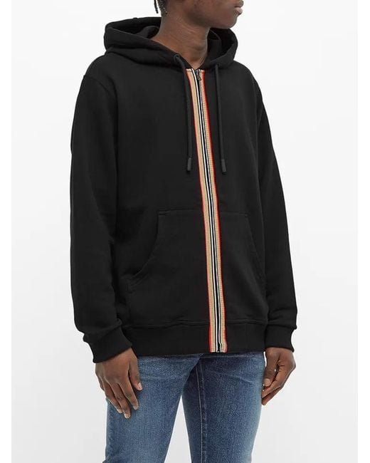 Burberry Black Stripe Detail Zipped Hoodie for men
