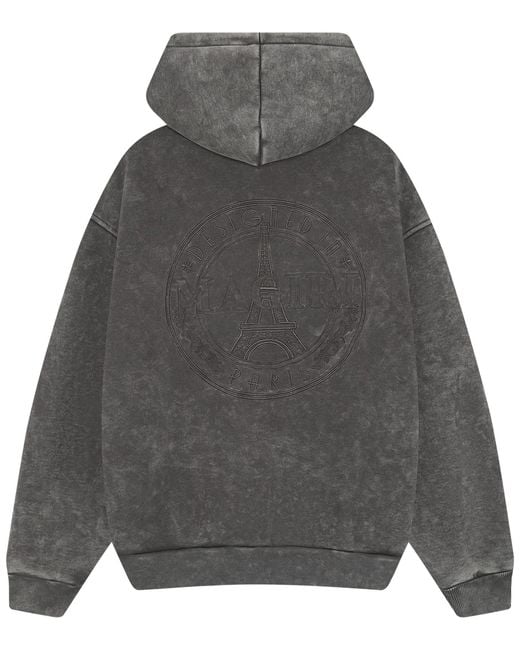Magrit Gray Embroidered Acid Wash Hoodie for men