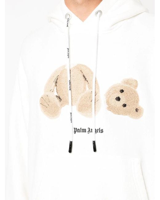 Palm Angels White Bear-print Hoodie for men