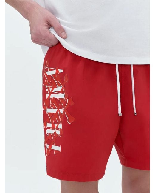 Amiri Red Bones Printed Swim Shorts for men