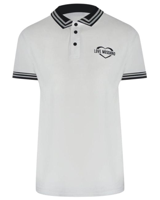 Love Moschino White Twin Tipped Collar Polo Shirt for men