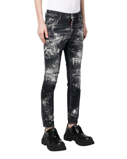 DSquared² Blue Bold Distressed Paint Splatter Jeans for men