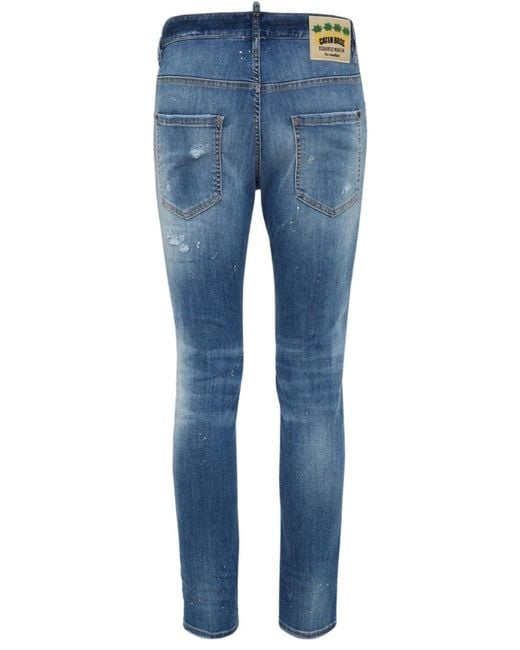 DSquared² Blue Distressed Paint Splatter Skater Jeans for men