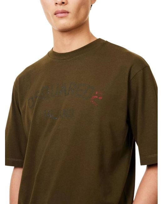DSquared² Green Milan Logo Military T-Shirt for men