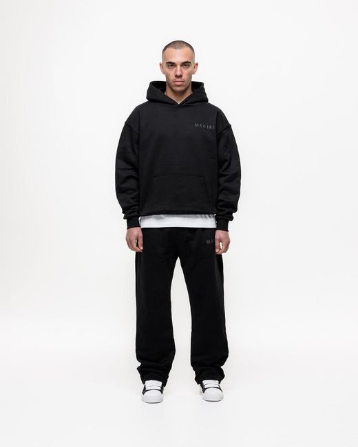 Magrit Black Core Puff Printed Hoodie for men