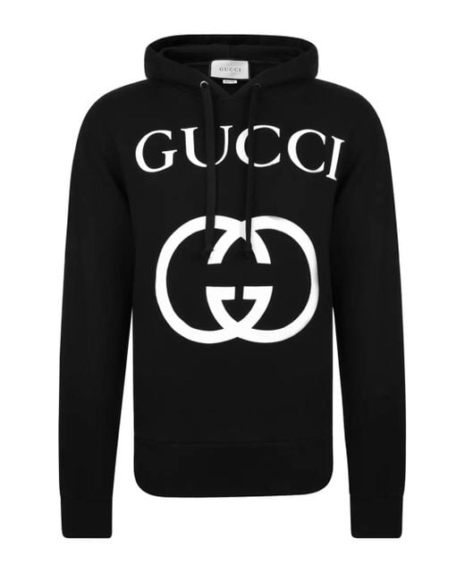 Gucci Interlocking Gg Logo Printed Hoodie in Black for Men | Lyst