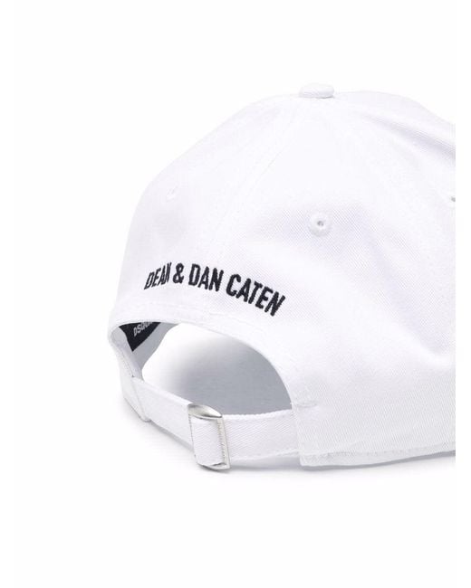 DSquared² White Distressed Icon Printed Cap for men