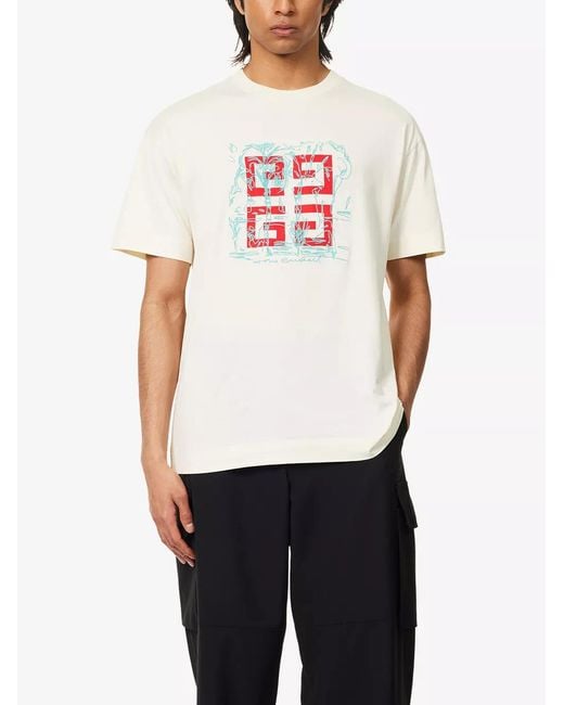 Givenchy White Embroidered 4G Logo Print T-Shirt for men