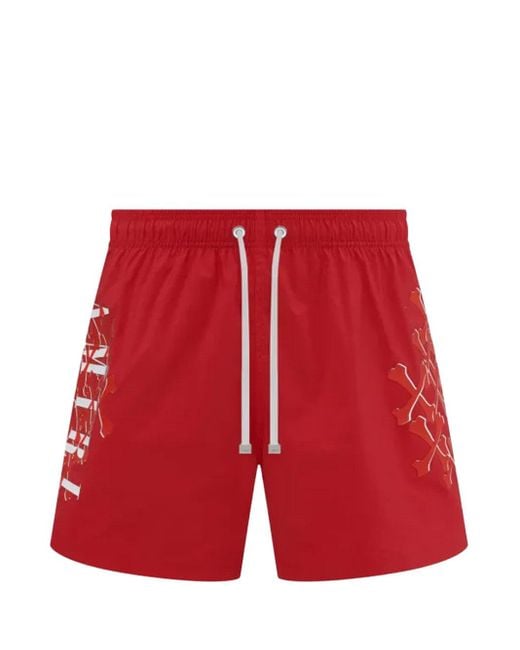 Amiri Red Bones Printed Swim Shorts for men