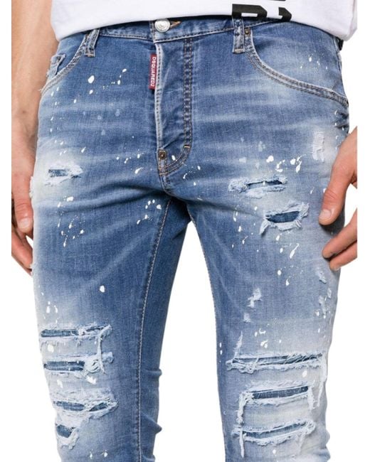 DSquared² Blue Distressed Paint Splatter Skater Jeans for men