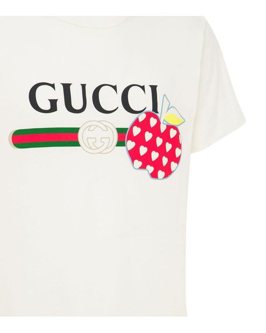 Gucci White Les Pommes Strawberry Printed T-Shirt for men