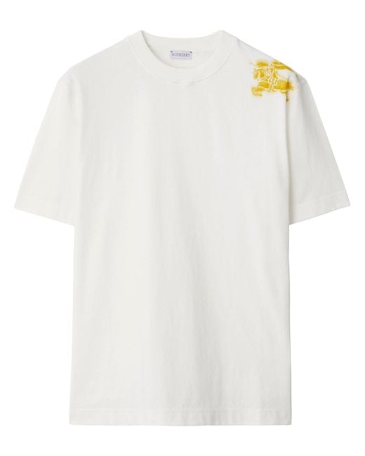 Burberry White Equestrian Knight Cotton T-Shirt for men