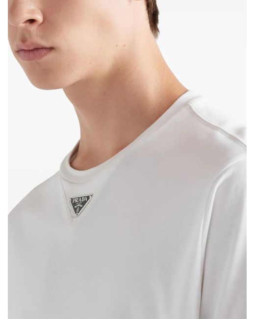 Prada White Triangle Plaque T-Shirt for men