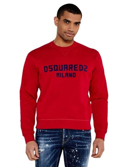 DSquared² Red Milano Flocked Logo Sweatshirt for men