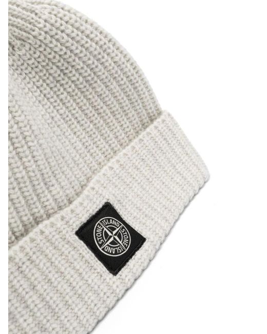 Stone Island Gray Compass-motif Ribbed-knit Beanie for men