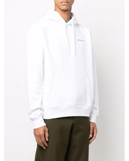 Jacquemus White Signature Embroidered Logo Hoodie for men