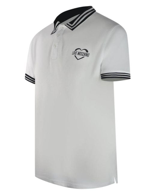 Love Moschino White Twin Tipped Collar Polo Shirt for men