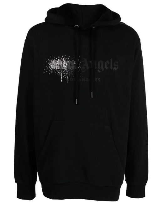 Palm Angels Black Rhinestone Logo Print Hoodie for men