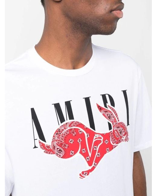 Amiri White Cny Bandana Rabbit Print T-Shirt for men