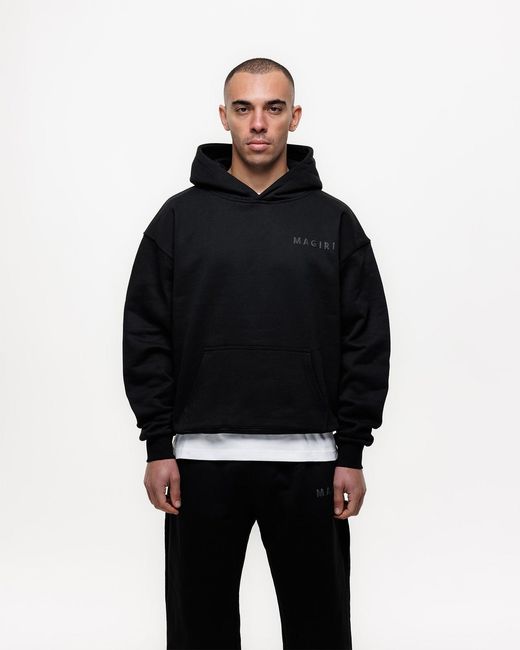 Magrit Black Core Puff Printed Hoodie for men
