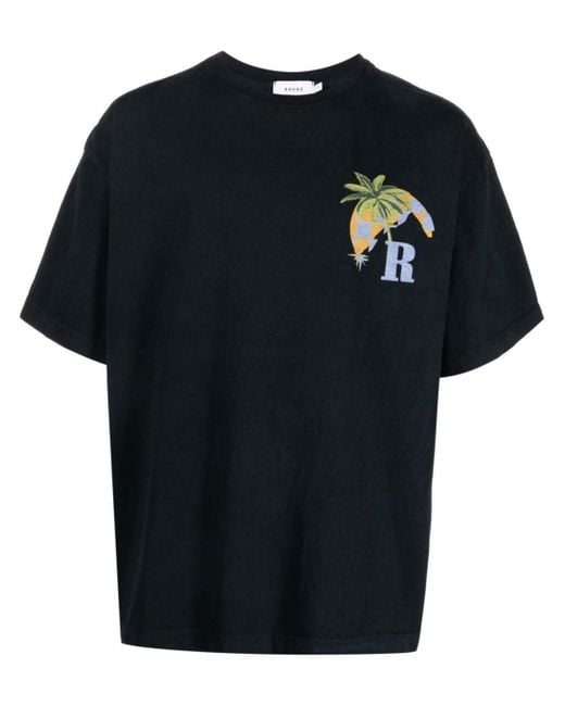 Rhude Black Moonlight Tropics Logo Print T-Shirt for men