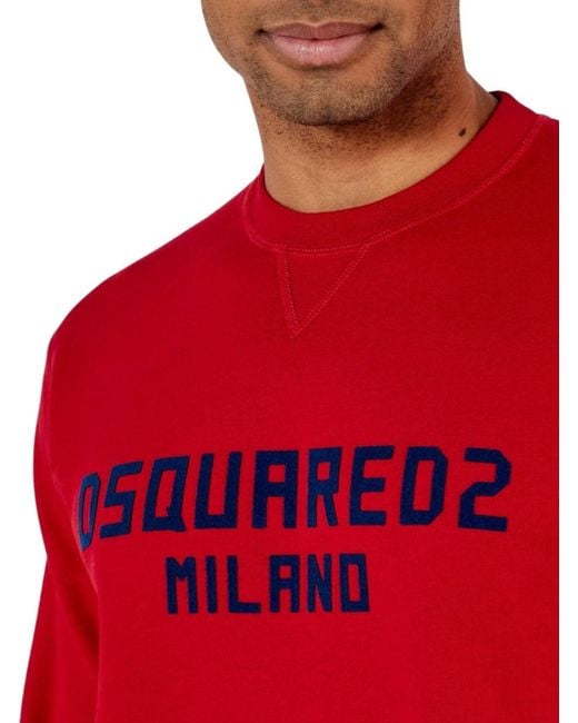 DSquared² Red Milano Flocked Logo Sweatshirt for men