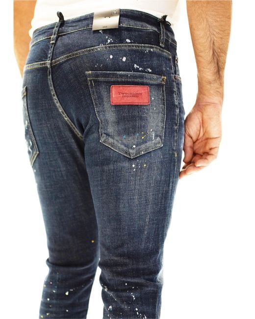 DSquared² Blue Twinphony Paint Splattered Jeans for men