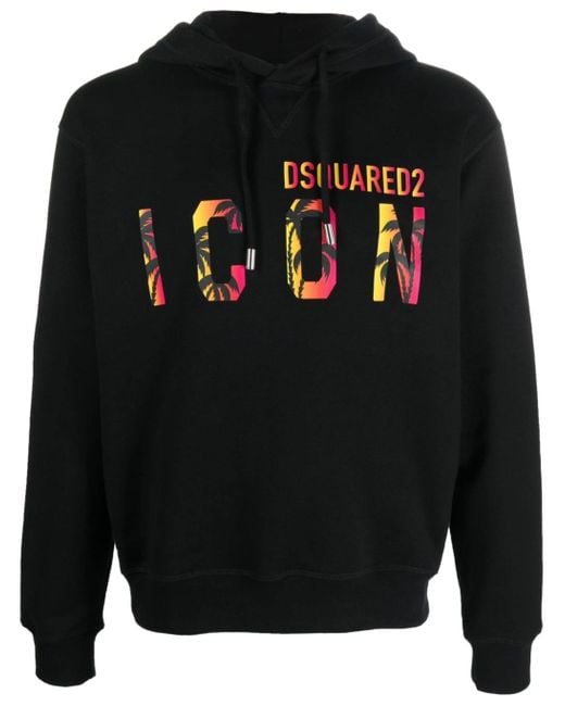 DSquared² Black Icon-Print Hooded Sweatshirt for men