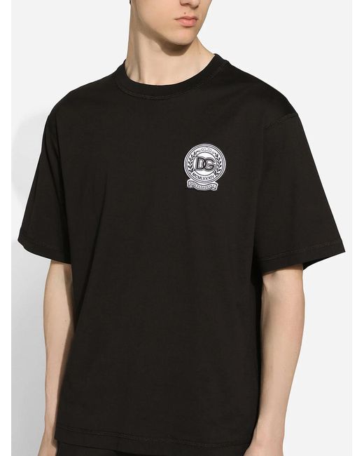 Dolce & Gabbana Black Roman Numerals Crest Embroidered Logo T-Shirt for men