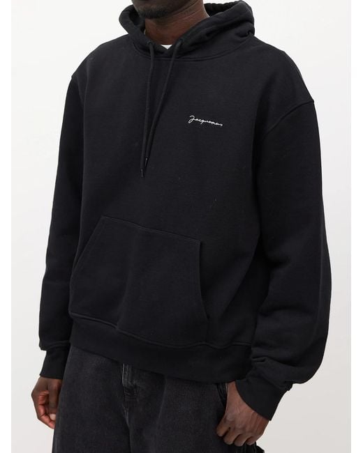Jacquemus Black Signature Embroidered Logo Hoodie for men