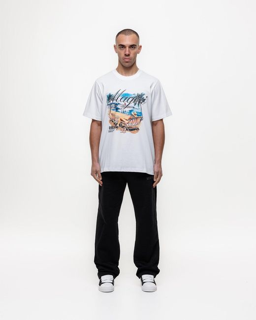 Magrit White Dream Beach Printed T-Shirt for men