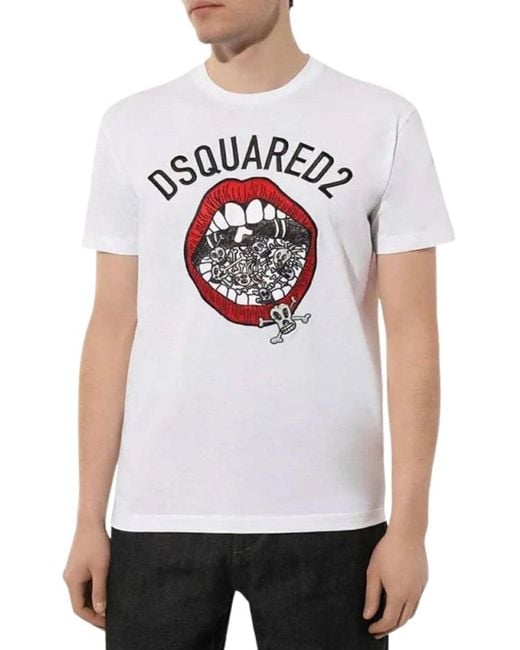 DSquared² White Mouth Skulls Graphic T-Shirt for men