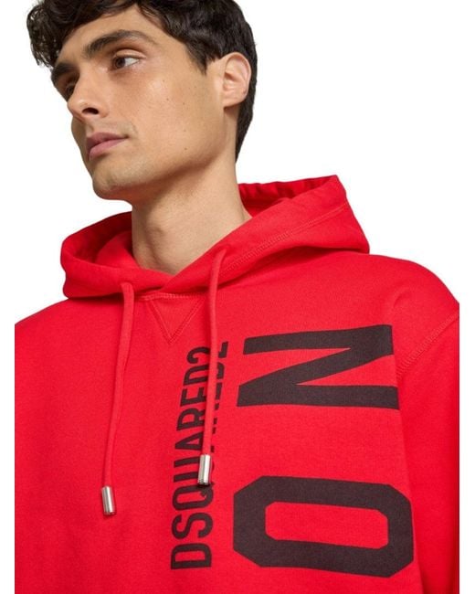 DSquared² Red Icon Print Logo Hoodie for men